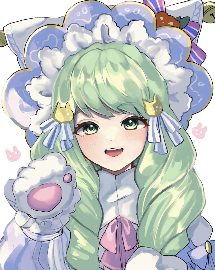 1girl cat_girl cat_hair_ornament fire_emblem fire_emblem:_three_houses fire_emblem_heroes flayn_(fire_emblem) flayn_(halloween)_(fire_emblem) green_eyes green_hair hair_ornament hairclip halloween halloween_costume highres leon0630claude looking_at_viewer nintendo official_alternate_costume solo swept_bangs