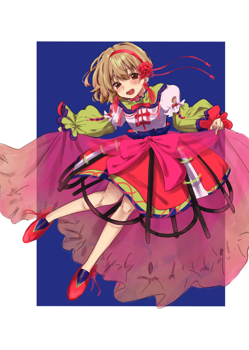 1girl full_body highres idolmaster idolmaster_cinderella_girls knees koga_koharu long_hair looking_at_viewer open_mouth solo toya_0321