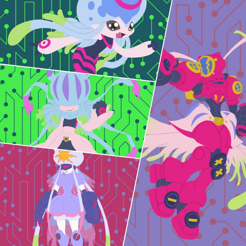 amphimon android armor digimon digimon_(creature) diving_suit evolutionary_line full_armor gynoid jellyfish_girl jellymon mask mecha_girl monster_girl no_eyes robot_girl tentacle_hair tentacles teslajellymon thetismon