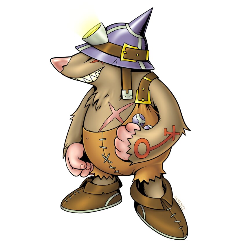 digimon digimon_(creature) digimon_frontier grottemon helmet mining_helmet mole oridigi original sabedile scar scar_on_chest sharp_teeth solo teeth thesabedile