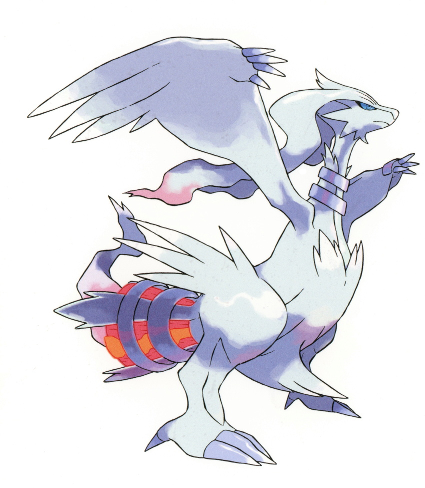 absurdres animal_focus artist_request blue_eyes blue_sclera claws closed_mouth colored_sclera full_body gen_5_pokemon glowing_tail highres legendary_pokemon nintendo no_humans official_art pokemon pokemon_(creature) pokemon_bw pokemon_focus reshiram simple_background solo third-party_source white_background white_fur