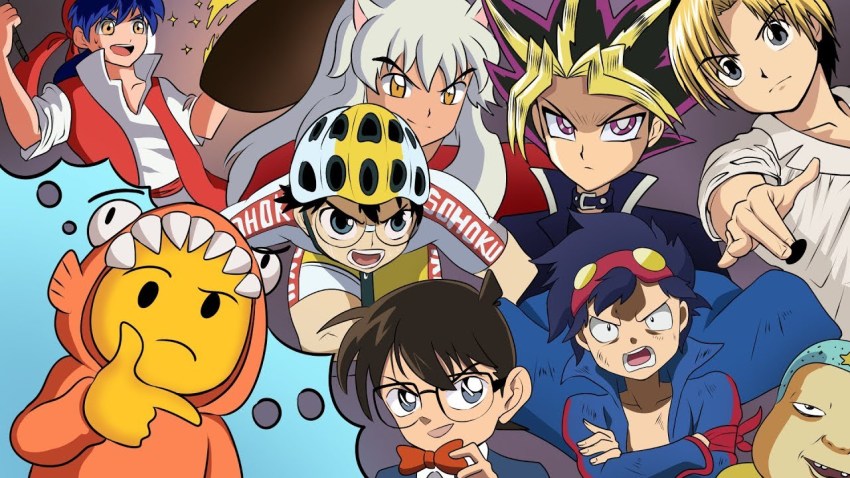 6+boys ahoge animal_ears biker_clothes bikesuit blonde_hair blue_eyes bodysuit brown_hair buzz_cut character_request collar dog_ears doitsu_jin edogawa_conan emoji gainax glasses goggles goggles_on_head helmet hikaru_no_go inuyasha inuyasha_(character) looking_at_viewer male_focus meitantei_conan multicolored_hair multiple_boys muto_yugi onoda_sakamichi open_mouth original parted_bangs ribbon shindou_hikaru short_hair silver_hair simon_(ttgl) smile source_request tengen_toppa_gurren_lagann thinking thinking_emoji urayasu_tekkin_kazoku very_short_hair yellow_eyes yowamushi_pedal yu-gi-oh!