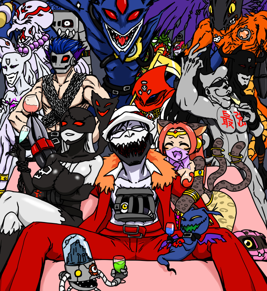 animal_ears bastemon breasts cat_ears cat_girl cthyllamon dagomon deathmeramon devimon digimon digimon_(creature) fang fantomon happy highres icedevimon ladydevimon large_breasts long_hair marindevimon mask mechanorimon medium_breasts megadramon metaletemon mimicmon nanomon oridigi shakomon smile tankmon vamdemon yellow_eyes