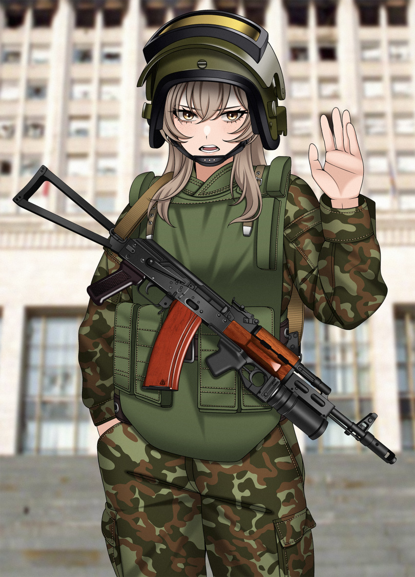 1993_russian_constitutional_crisis absurdres ak-74 aks-74 assault_rifle blurry camouflage camouflage_jacket camouflage_pants cold_war combat_helmet depth_of_field fsb gp-25 grenade_launcher gun helmet highres jacket kalashnikov_rifle keiita looking_at_viewer military military_combat_uniform military_uniform original pants rifle russia russian_ground_forces underbarrel_grenade_launcher weapon