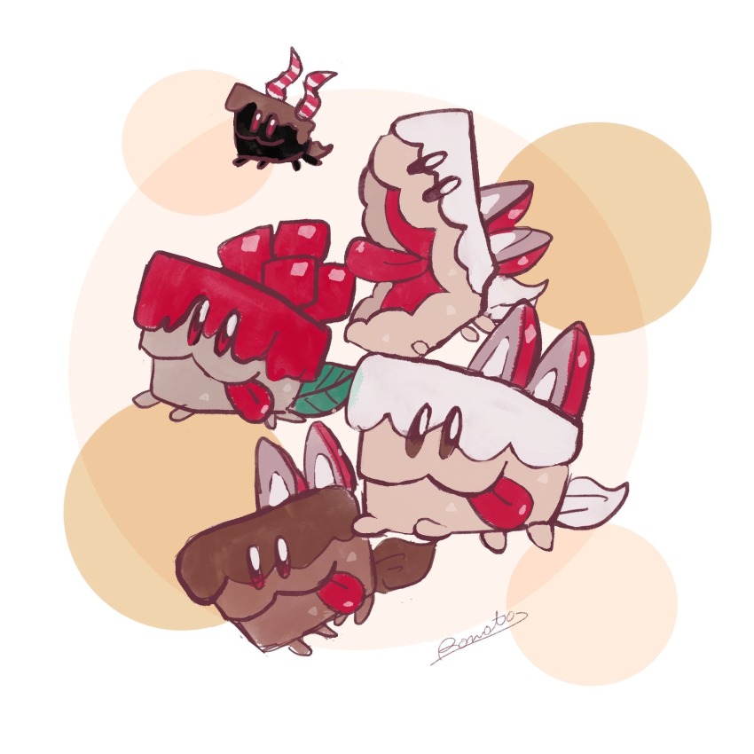 :3 animal animal_focus cake cake_hound cake_hound_spirit cake_slice choco_cake_hound cookie_run cookie_run:_kingdom cream_cake_hound dog food food-themed_creature food_as_ears fruit full_body highres leaf no_humans pomegranate_cake_hound red_eyes rn9j signature simple_background strawberry strawberry_slice tail tongue tongue_out