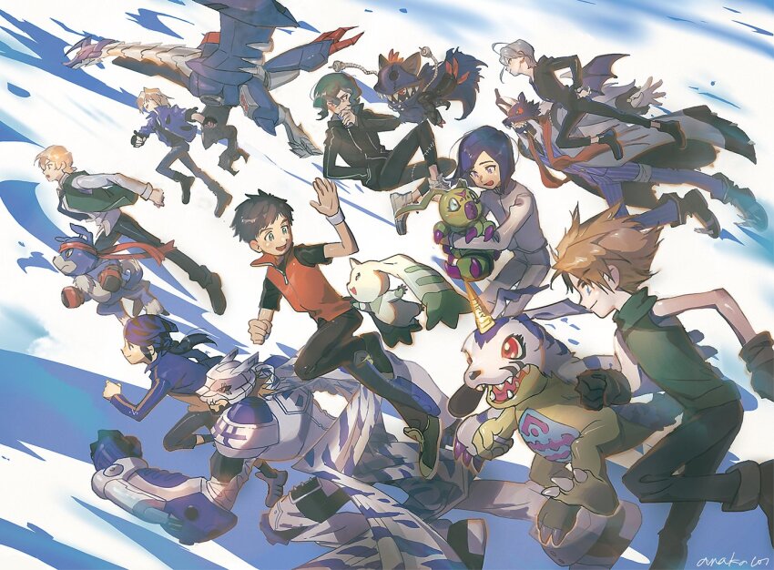 aonuma_kiriha astamon digimon digimon_(creature) digimon_adventure digimon_adventure_02 digimon_frontier digimon_savers digimon_tamers digimon_universe:_appli_monsters digimon_xros_wars digimon_xros_wars:_toki_wo_kakeru_shounen_hunter-tachi gabumon gaomon hackmon_(appmon) horns ichijouji_ken katsura_rei looking_at_another mailbirdramon minamoto_kouji mogami_ryouma red_eyes smile terriermon thoma_h._norstein wings wolfmon wormmon
