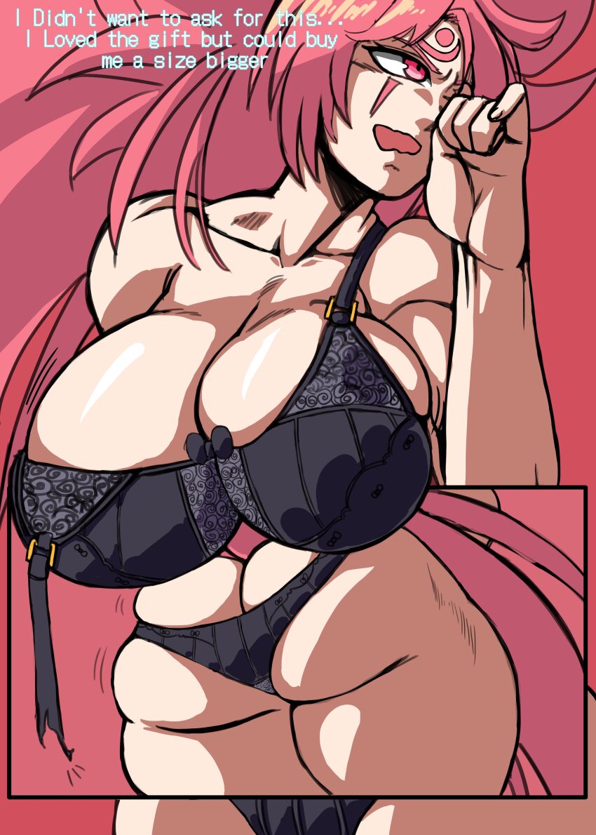 1girl absurdres ass baiken black_bra black_panties bra breasts charge_sol guilty_gear highres huge_ass huge_breasts long_hair panties red_eyes red_hair underwear