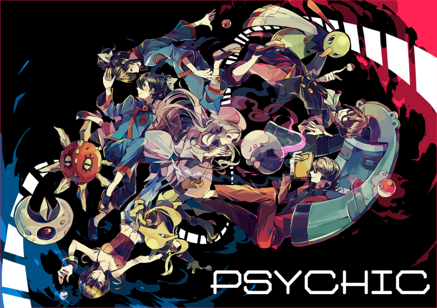 00s 10s 1990s_(style) 3boys 3girls alakazam black_hair blue_hair book bracelet bronzong brown_eyes brown_hair caitlin_(pokemon) closed_eyes elite_four gen_1_pokemon gen_2_pokemon gen_3_pokemon gen_4_pokemon gen_5_pokemon green_eyes groin gym_leader holding holding_poke_ball holding_spoon jewelry liza_(pokemon) long_hair lucian_(pokemon) lunatone mask multiple_boys multiple_girls musharna navel nintendo poke_ball poke_ball_theme pokemon pokemon_(creature) pokemon_bw pokemon_hgss pokemon_rgby pokemon_rse ponytail purple_hair red_eyes retro_artstyle sabrina_(pokemon) siblings solrock spoon sunglasses tate_(pokemon) tuxedo twins very_long_hair will_(pokemon) xatu yellow_eyes yuuichi_(bobobo)