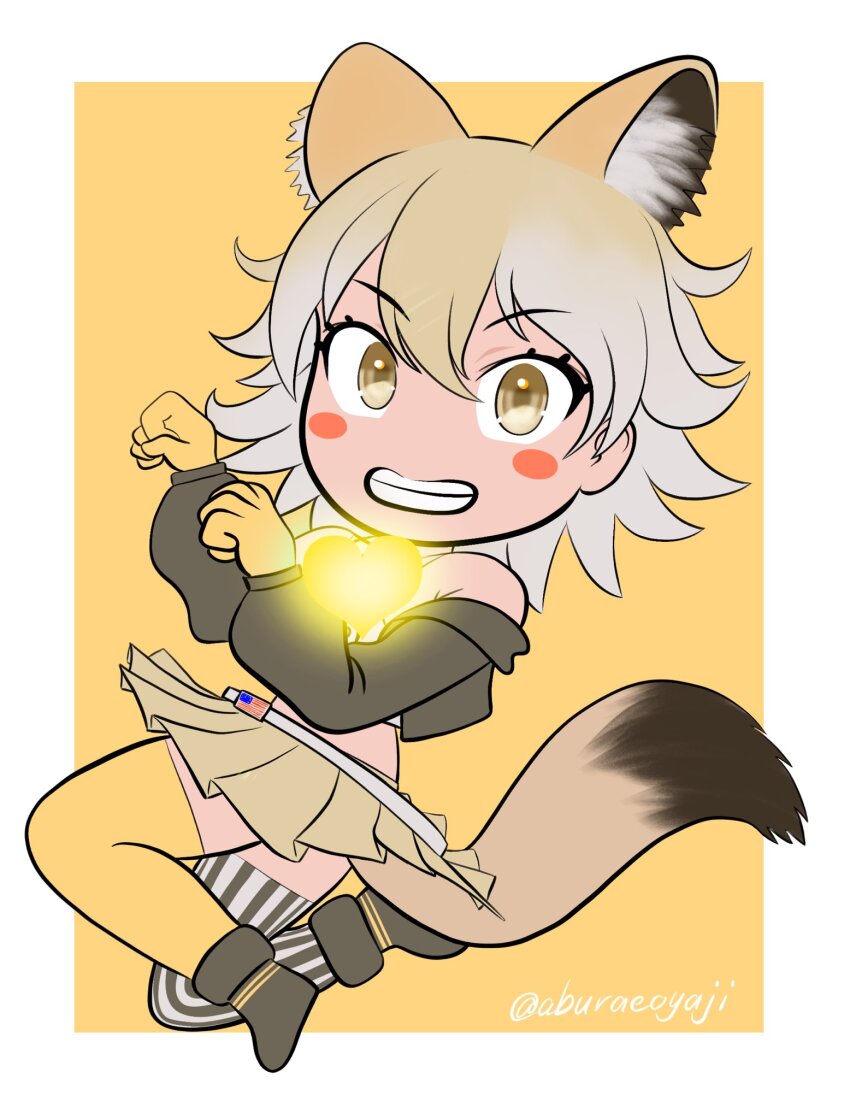 1girl aburaeoyaji blonde_hair coyote_(kemono_friends) full_body heart highres kemono_friends kemono_friends_v_project looking_at_viewer short_hair simple_background solo virtual_youtuber