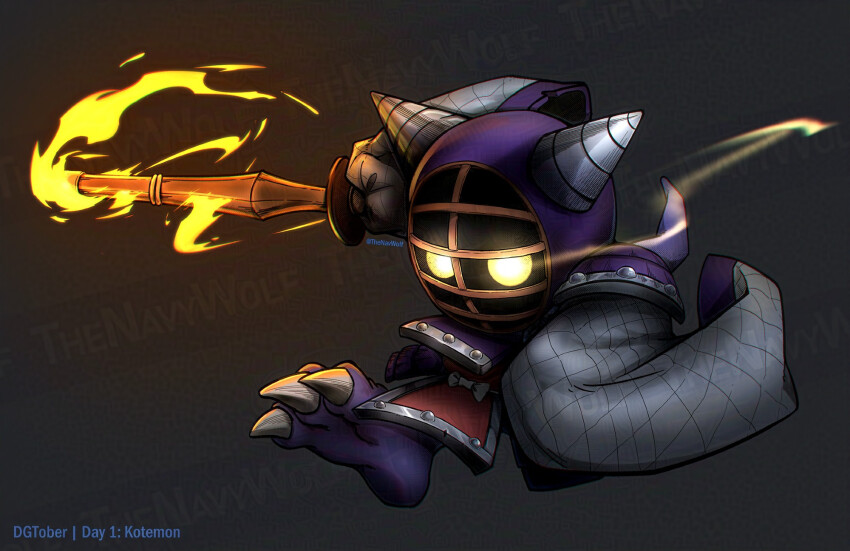 digimon digimon_(creature) fire highres horns kotemon solo yellow_eyes