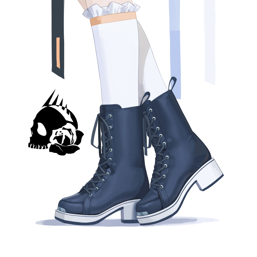 1girl ankle_socks atsuko_(blue_archive) blue_archive boots close-up feet_only footwear_focus frilled_socks frills highres laces socks solo ttt_(5274293) white_background