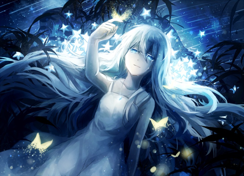 1girl bad_id bad_pixiv_id blue_eyes domik female_focus long_hair original silver_hair solo star_(symbol) tears