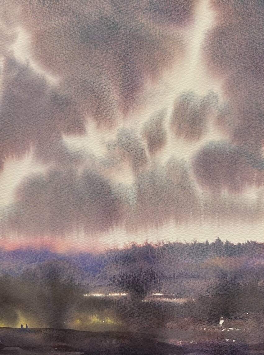 bush cloud cloudy_sky day field highres mouen_tw no_humans original painting_(medium) plant sky traditional_media tree watercolor_(medium) white_sky