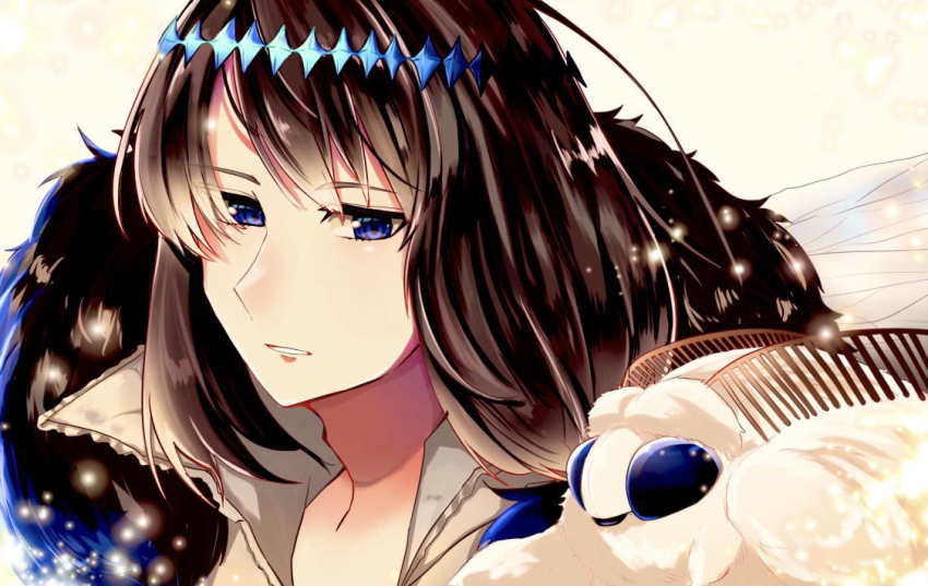 1boy black_hair blanca_(fate) blue_eyes bug commentary_request crown fate/grand_order fate_(series) fur_trim insect insect_wings kuriimu0203 male_focus moth oberon_(fate) oberon_(third_ascension)_(fate) portrait wings