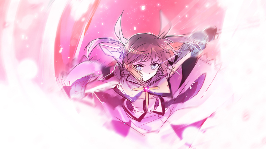 00s 1girl aki_(neyuki41028) bad_id bad_pixiv_id blue_eyes brown_hair female_focus long_hair lyrical_nanoha mahou_shoujo_lyrical_nanoha motion_blur multiple_girls solo takamachi_nanoha takamachi_nanoha_(movie_1st_mode) twintails