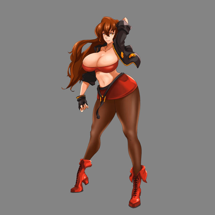 1girl absurdres blaze_fielding breasts earrings grey_background highres jacket jewelry large_breasts long_hair streets_of_rage