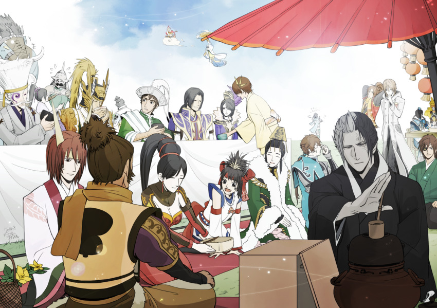 cao_pi date_masamune ishida_mitsunari japanese_clothes kimono kuroda_kanbei lian_shi ling_tong_(shin_sangoku_musou) liu_shan ma_chao ma_dai mouri_motonari_(sengoku_musou) musou_orochi nene sengoku_musou shin_sangoku_musou sima_shi takenaka_hanbei tea teapot toyotomi_hideyoshi umbrella zhang_he_(shin_sangoku_musou) zhen_ji zhong_hui_(shin_sangoku_musou)