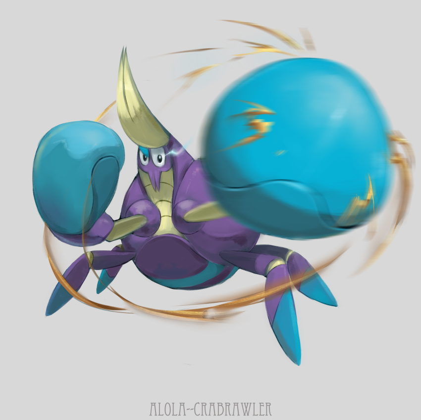 10s absurdres character_name crab crabrawler gen_7_pokemon grey_background highres kenshih nintendo no_humans pokemon pokemon_(creature) pokemon_sm punching simple_background solo