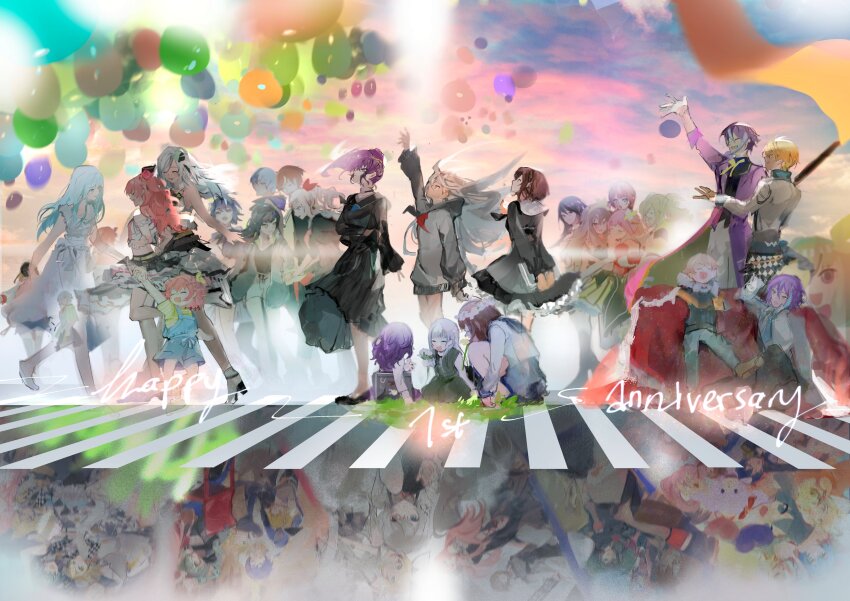 1other 25-ji_luka 25-ji_meiko 25-ji_miku 25-ji_nightcord_de._(project_sekai) 25-ji_rin 6+boys 6+girls absurdres aged_down akiyama_mizuki anniversary aoyagi_touya arm_up asahina_mafuyu azusawa_kohane balloon baseball_cap black_dress blonde_hair blue_hair cape colorful_festival_(project_sekai) commentary crosswalk dress everyone green_hair hanasato_minori hashtag-only_commentary hat hatsune_miku high_ponytail highres hinomori_shiho hinomori_shizuku hoshino_ichika_(project_sekai) idol jacket kagamine_len kagamine_rin kaito_(vocaloid) kamishiro_rui kiritani_haruka kusanagi_nene leo/need_(project_sekai) leo/need_luka leo/need_meiko leo/need_miku leo/need_rin long_hair long_sleeves megurine_luka meiko_(vocaloid) mikudayo mochizuki_honami momoi_airi more_more_jump!_(project_sekai) more_more_jump!_len more_more_jump!_luka more_more_jump!_miku more_more_jump!_rin multiple_boys multiple_girls nenerobo ootori_emu ponytail project_sekai purple_eyes purple_hair pyongtaro red_cape shinonome_akito shinonome_ena shiraishi_an shirt shoes short_hair short_sleeves skirt stuffed_bunny_(project_sekai) tenma_saki tenma_tsukasa very_long_hair vivid_bad_squad_(project_sekai) vivid_bad_squad_kaito vivid_bad_squad_len vivid_bad_squad_miku vivid_bad_squad_rin vocaloid white_dress wonderlands_x_showtime_(project_sekai) wonderlands_x_showtime_kaito wonderlands_x_showtime_miku wonderlands_x_showtime_rin yoisaki_kanade