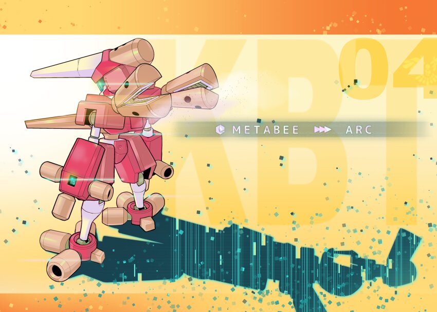 1boy absurdres archbeetle armor character_name different_shadow flintlock_(bb1-dog-to-free) from_behind full_body green-tinted_eyewear helmet highres humanoid_robot medarot metabee red_armor red_helmet robot solo tinted_eyewear