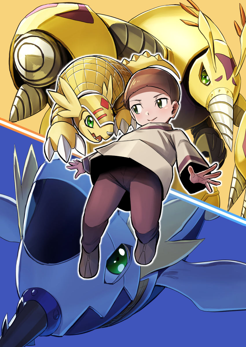 absurdres armadimon bug digimon digimon_(creature) digmon exoskeleton green_eyes harpoon hida_iori highres looking_at_viewer submarimon