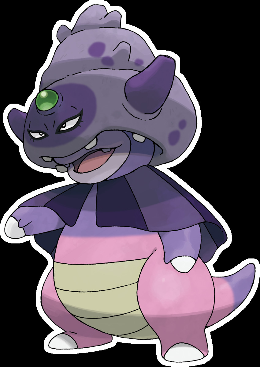 absurdres artist_request black_eyes forehead_jewel full_body galarian_slowking highres nintendo no_humans official_art open_mouth outline pokemon pokemon_(creature) pokemon_focus pokemon_swsh simple_background solo standing teeth transparent_background white_outline