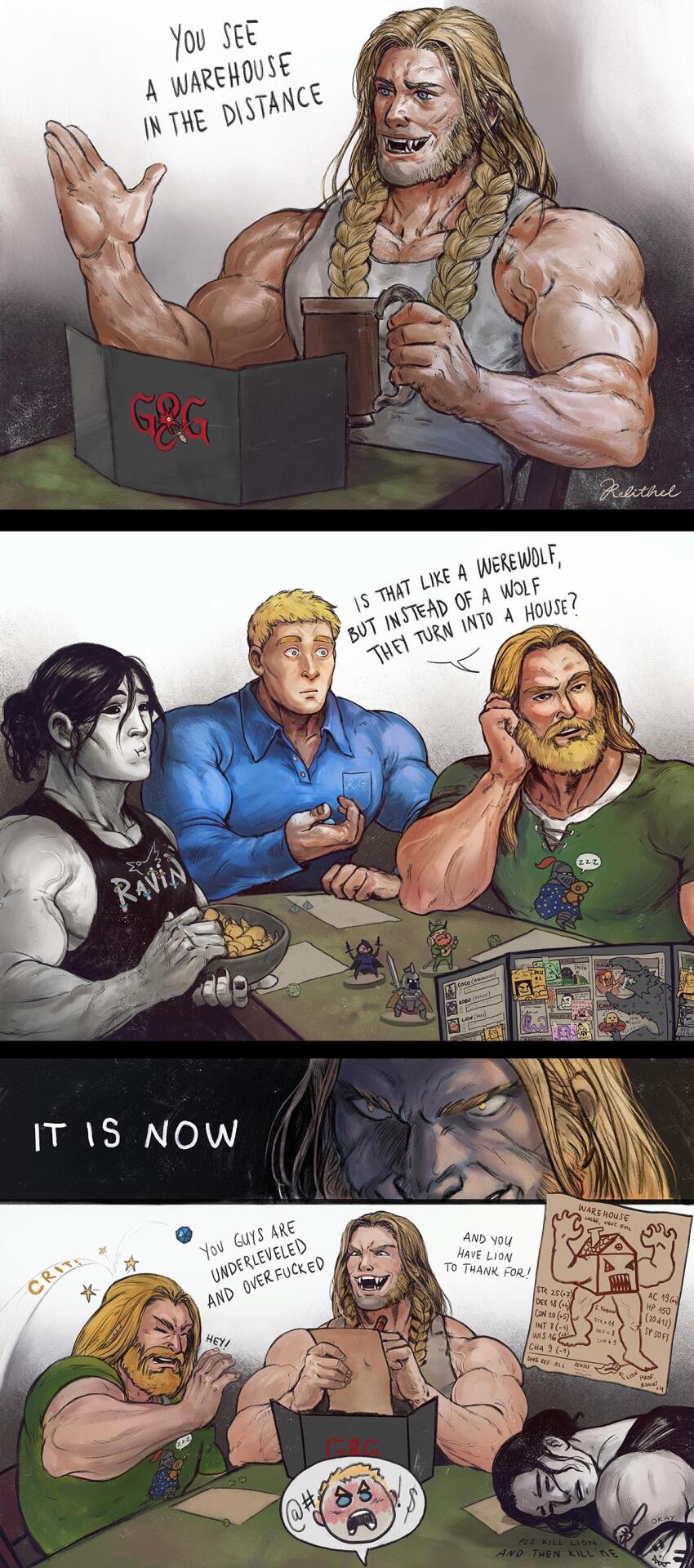 5boys absurdres bad_link beard black_hair black_sclera black_tank_top blonde_hair blue_shirt braid chibi colored_sclera colored_skin corvus_corax drawing english_text facial_hair fangs green_shirt grey_skin grey_tank_top highres knight konrad_curze leman_russ light_brown_hair lion_el&#039;jonson long_hair long_sleeves multiple_boys muscular muscular_male primarch relithel roboute_guilliman shirt short_hair stuffed_animal stuffed_toy tank_top teddy_bear third-party_source twin_braids warhammer_40k zzz