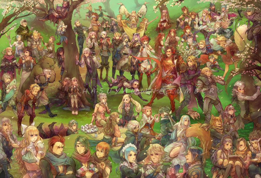 6+boys 6+girls armor arthur_(fire_emblem_fates) asugi_(fire_emblem) azama_(fire_emblem) azura_(fire_emblem) belt benny_(fire_emblem) beruka_(fire_emblem) braid caeldori_(fire_emblem) camilla_(fire_emblem) charlotte_(fire_emblem) female_corrin_(fire_emblem) male_corrin_(fire_emblem) dual_persona dwyer_(fire_emblem) eating effie_(fire_emblem) elise_(fire_emblem) everyone felicia_(fire_emblem) female_kana_(fire_emblem) fire_emblem fire_emblem_fates flora_(fire_emblem) forrest_(fire_emblem) fuuga_(fire_emblem) gunter_(fire_emblem) hair_bun hair_over_one_eye hana_(fire_emblem) hasuyawn hayato_(fire_emblem) high_belt hinata_(fire_emblem) hinoka_(fire_emblem) hisame_(fire_emblem) ignatius_(fire_emblem) izana_(fire_emblem) jakob_(fire_emblem) kaden_(fire_emblem) kagero_(fire_emblem) kaze_(fire_emblem) keaton_(fire_emblem) kiragi_(fire_emblem) laslow_(fire_emblem) leo_(fire_emblem_fates) lilith_(fire_emblem) low_ponytail male_kana_(fire_emblem) midori_(fire_emblem) mitama_(fire_emblem) mozu_(fire_emblem) multiple_boys multiple_girls niles_(fire_emblem) nina_(fire_emblem) nintendo nyx_(fire_emblem) oboro_(fire_emblem) odin_(fire_emblem) ophelia_(fire_emblem) orochi_(fire_emblem) percy_(fire_emblem) peri_(fire_emblem) picnic polearm ponytail rabbit reina_(fire_emblem) rhajat_(fire_emblem) rinkah_(fire_emblem) ryoma_(fire_emblem) saizo_(fire_emblem) sakura_(fire_emblem) scarlet_(fire_emblem) selena_(fire_emblem_fates) selkie_(fire_emblem) setsuna_(fire_emblem) shigure_(fire_emblem) shiro_(fire_emblem) shura_(fire_emblem) siblings siegbert_(fire_emblem) silas_(fire_emblem) single_hair_bun sisters sitting soleil_(fire_emblem) sophie_(fire_emblem) spear subaki_(fire_emblem) sword takumi_(fire_emblem) tree twin_braids twins velouria_(fire_emblem) weapon xander_(fire_emblem) yukimura_(fire_emblem)