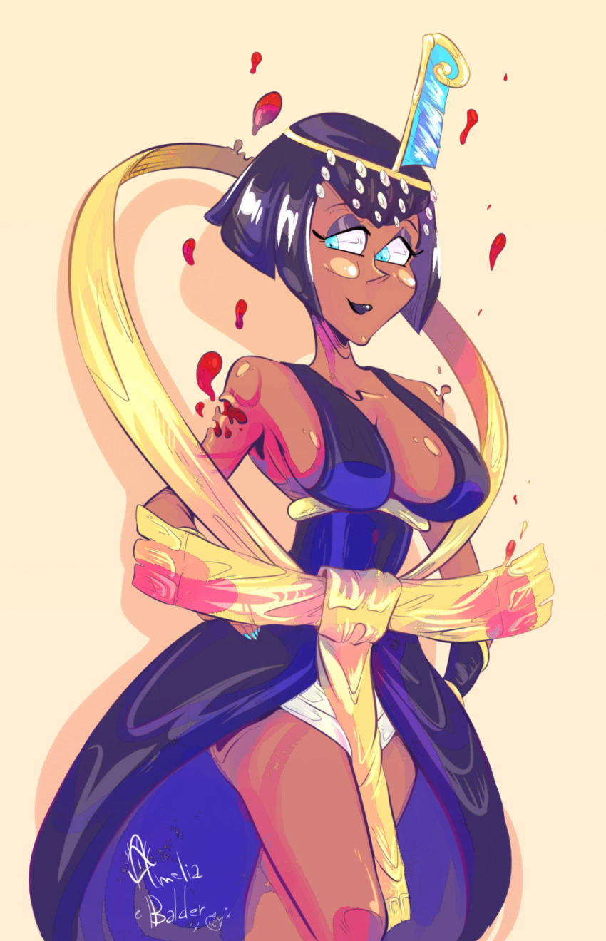 black_hair blood blue_eyes breasts eliza_(skullgirls) highres large_breasts magnagallina sideboob skullgirls tagme
