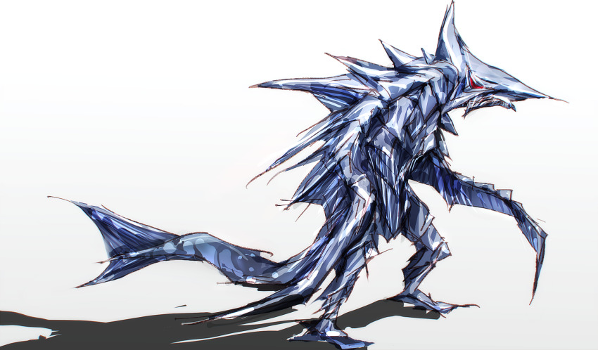 alien beak byneet daiei_motion_picture fins fish flippers full_body gamera_(series) gamera_vs._zigra giant giant_monster highres kaiju monster red_eyes sea_monster shadow shark simple_background slit_pupils space_monster standing tail white_background zigra