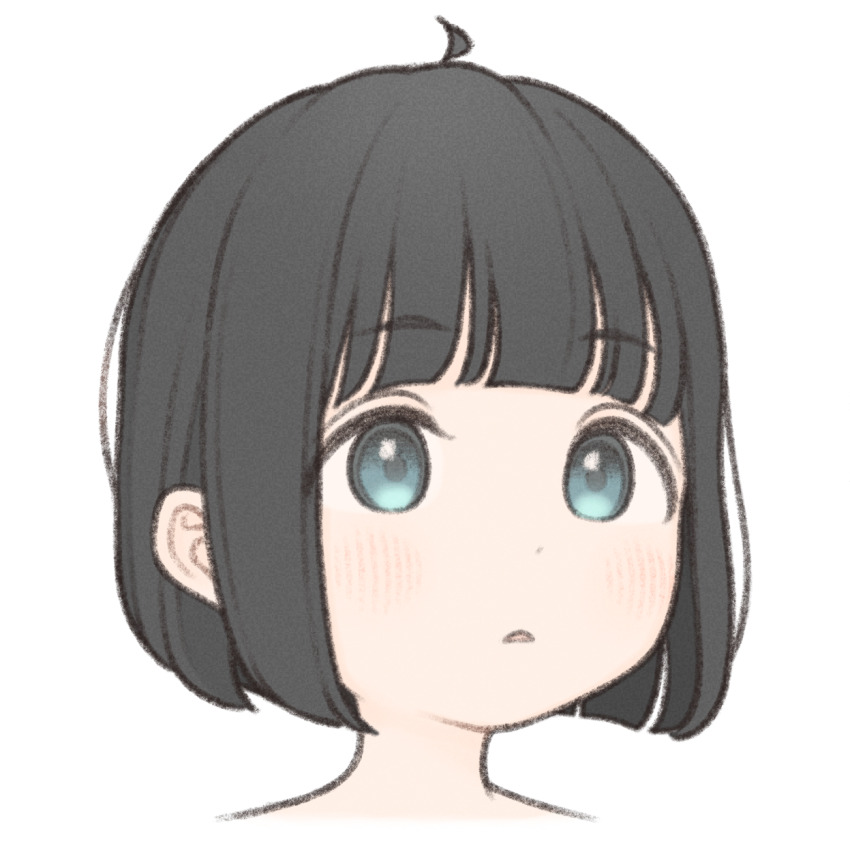 1girl 1ssakawaguchi ahoge blunt_bangs blush bob_cut brown_hair grey_eyes highres ichika_(1ssakawaguchi) looking_ahead open_mouth original short_hair simple_background solo triangle_mouth upper_body white_background
