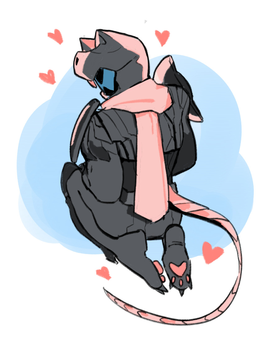 1boy animal_ears animal_ears_helmet armor black_armor cat_ears cat_helmet character_request check_character full_body heart helmet highres huashengjiang233 kamen_rider kamen_rider_revice kamen_rider_vice kneeling looking_at_viewer paw_print pink_scarf scarf solo tail