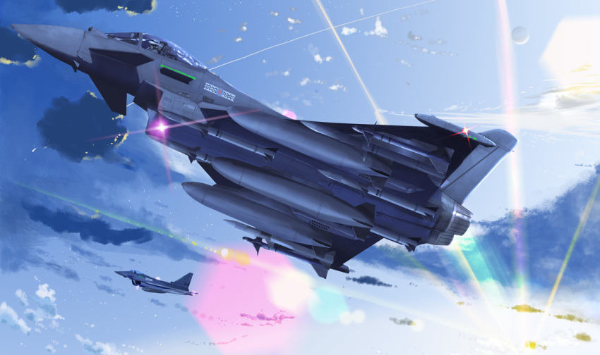 aircraft airplane canards cloud delta_wing dusk eurofighter_typhoon fighter_jet flying i.t.o_daynamics lens_flare military military_vehicle missile real_life realistic royal_air_force vehicle_focus