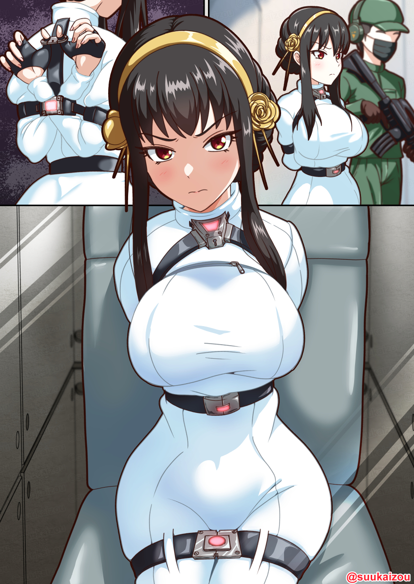 1girl absurdres arms_behind_back bdsm bondage bound bound_arms bound_legs bound_wrists highres oyu_(suukaizou) restrained spy_x_family straitjacket yor_briar