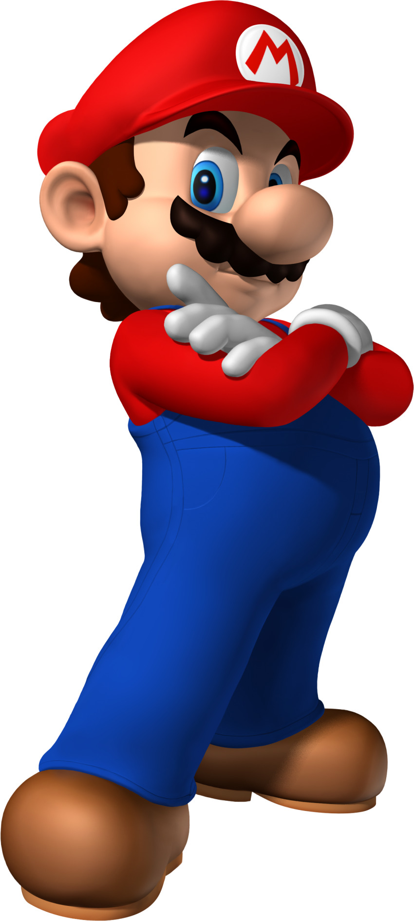 1boy 3d absurdres bemani blue_eyes blue_overalls brown_hair brown_shoes buttons cabbie_hat closed_mouth clothes_writing crossed_arms dance_dance_revolution dance_dance_revolution:_mario_mix facial_hair full_body gloves hat highres index_finger_raised long_sleeves looking_at_viewer male_focus mario mario_(series) mustache nintendo official_art overalls red_hat red_shirt shirt shoes short_hair simple_background solo standing third-party_source transparent_background white_gloves