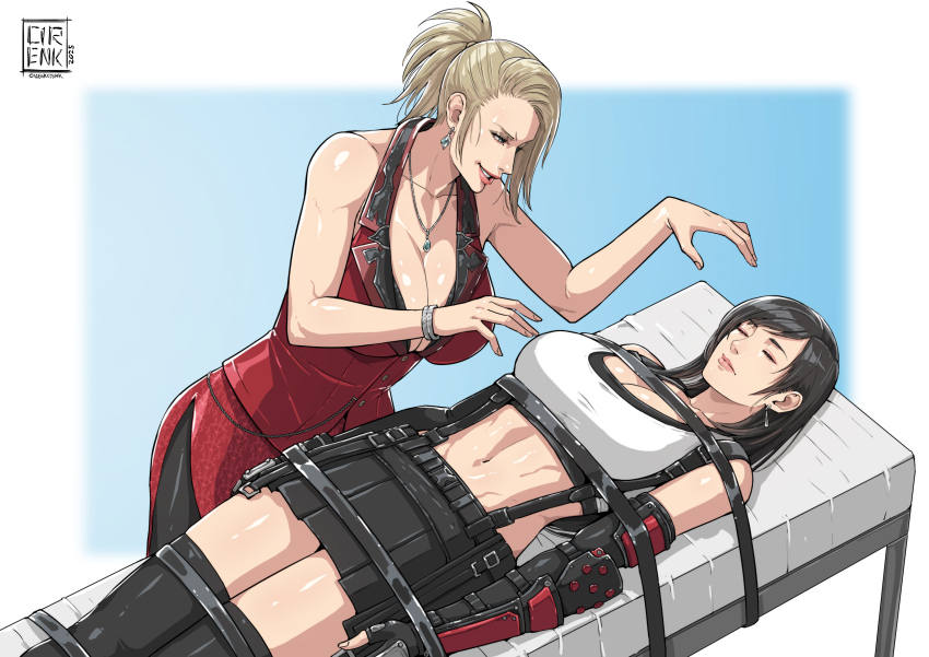 2girls absurdres breasts cirenk final_fantasy final_fantasy_vii final_fantasy_vii_remake highres large_breasts long_hair multiple_girls scarlet_(ff7) tifa_lockhart