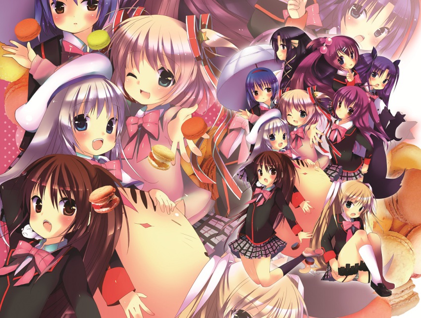 6+girls belka cat dog doruji futaki_kanata inui_achu kamikita_komari kurugaya_yuiko lennon little_busters! multiple_girls natsume_rin nishizono_mio noumi_kudryavka panties pantyshot saigusa_haruka sasasegawa_sasami school_uniform sitting strelka striped_clothes striped_panties tokido_saya umbrella underwear zoom_layer