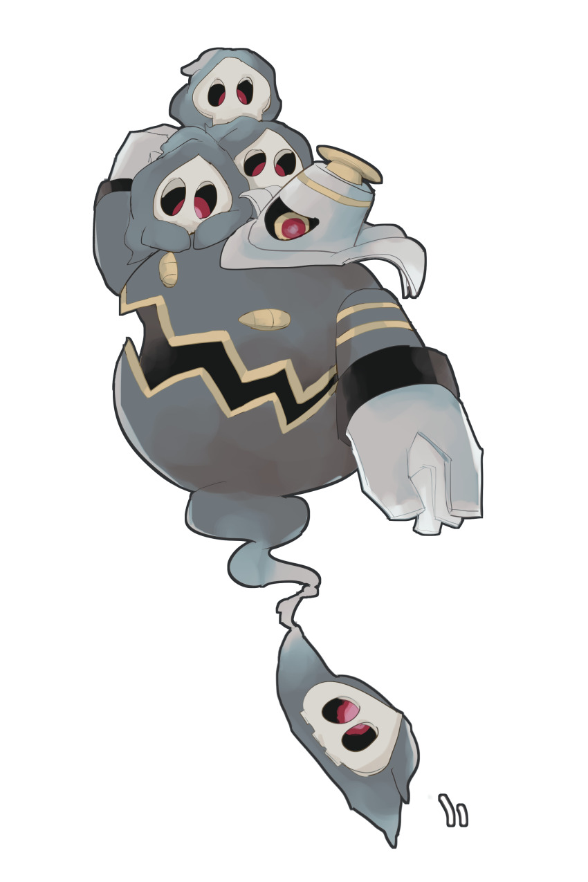 absurdres arm_at_side arm_up carrying carrying_over_shoulder dusknoir duskull evolutionary_line full_body gen_3_pokemon gen_4_pokemon ghost_tail highres large_hands motion_lines nintendo no_humans one-eyed pokemon pokemon_(creature) pokemon_focus red_eyes sezu_(inuhotwan) simple_background skull white_background