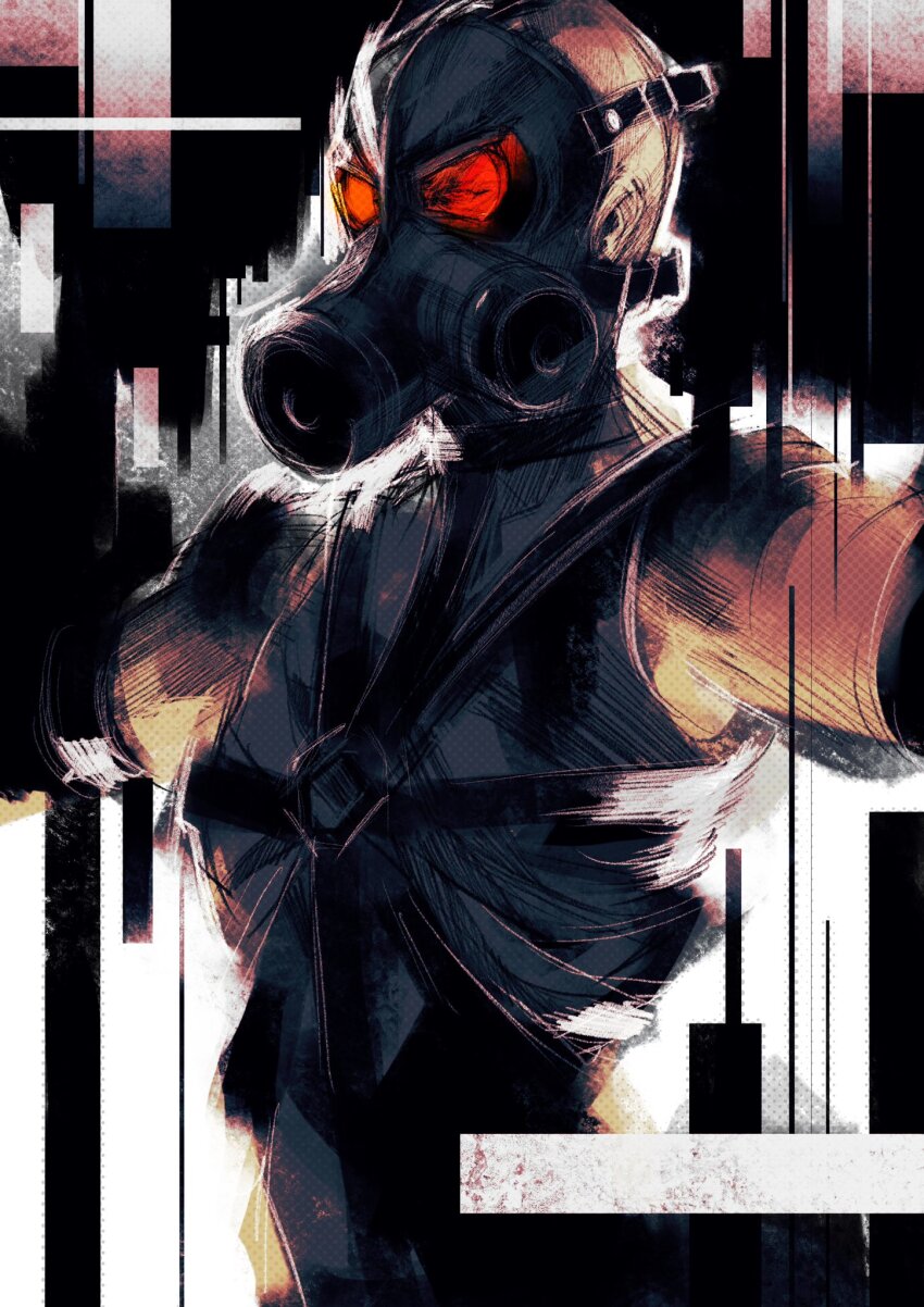1boy bodysuit chest_harness commentary english_commentary gas_mask harness highres kannoaki male_focus mask metal_gear_(series) metal_gear_solid outstretched_arms psycho_mantis red-tinted_eyewear sketch solo spread_arms tinted_eyewear upper_body
