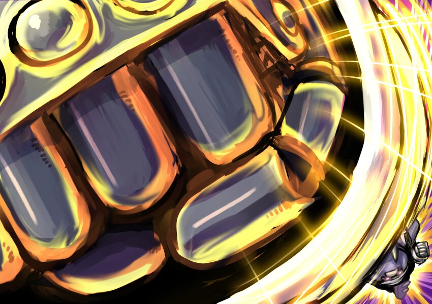 1boy armor clenched_hands duel_monster glowing glowing_eyes go_madare hand_focus highres incoming_attack incoming_punch junk_warrior male_focus punching red_eyes solo yu-gi-oh!