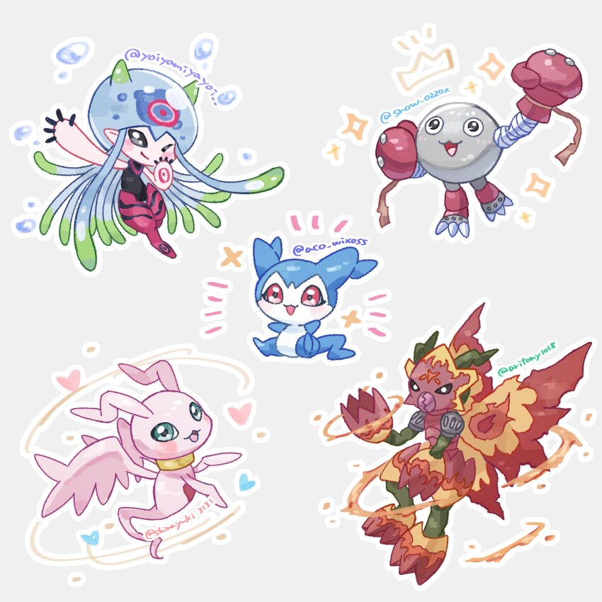 chibimon digimon digimon_(creature) highres jellyfish_girl jellymon looking_at_viewer mamemon marinangemon monster_girl shadramon tentacle_hair tentacles wings