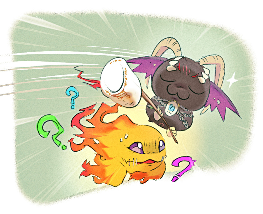 belphemon belphemon_sleep_mode blue_eyes chain clock closed_eyes digimon digimon_(creature) fire horns petimeramon scar