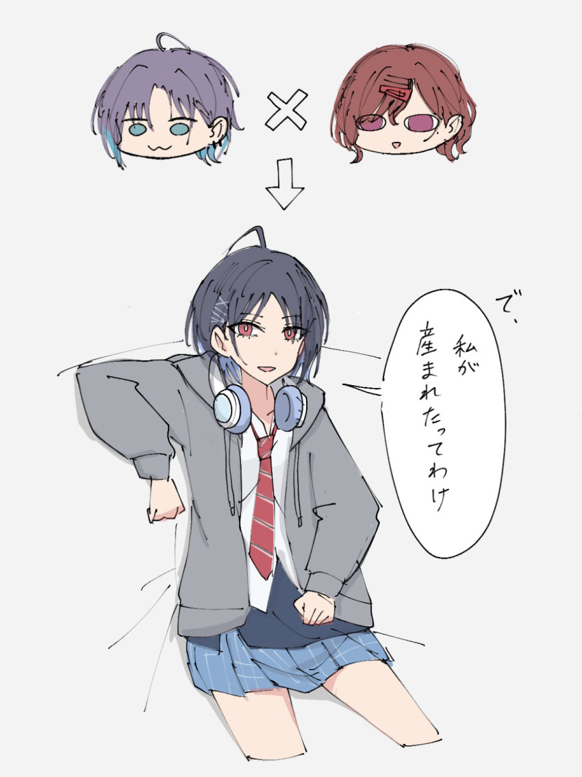 :3 ahoge asakura_toru gakuen_idolmaster headphones headphones_around_neck highres higuchi_madoka idolmaster looking_at_viewer mashiro_yu short_hair simple_background sweater translated