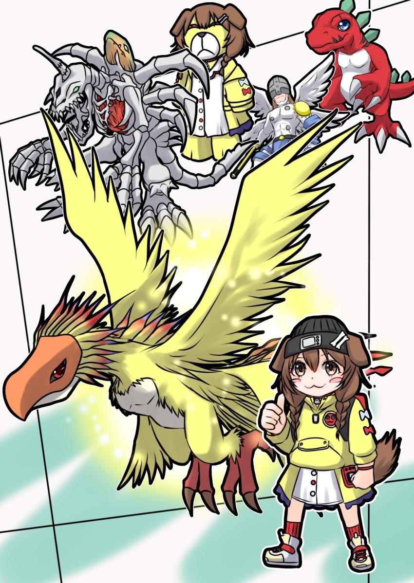angel angel_boy angemon cosplay digimon digimon_(creature) feathers highres hououmon looking_at_viewer mameo_(digimon) mameo_(digimon)_(cosplay) monzaemon skullgreymon tail tyranomon wings