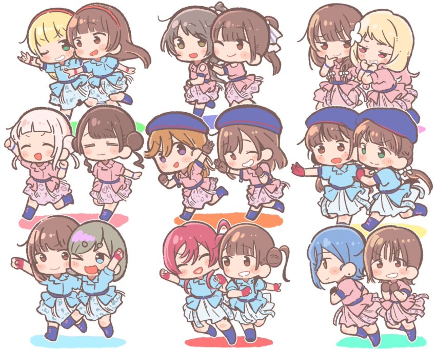 &gt;_o 6+girls ;d ^_^ aoyama_nagisa arashi_chisato bad_id bad_twitter_id beret blonde_hair blue_eyes blue_footwear blue_hair blue_hat blue_jacket blue_skirt blunt_bangs blush bow brown_eyes brown_gloves brown_hair chibi chibi_only closed_eyes closed_mouth commentary date_sayuri double_bun emori_aya english_commentary everyone full_body gloves green_eyes grey_hair hair_between_eyes hair_bow hair_bun hairband hand_up hat hazuki_ren heanna_sumire henyomen high_ponytail idol_clothes inactive_account jacket liyuu long_hair looking_at_another love_live! love_live!_superstar!! low_twintails medium_hair misaki_nako multiple_girls one_eye_closed onitsuka_natsumi ookuma_wakana open_mouth orange_hair payton_naomi pink_jacket ponytail profile purple_eyes real_life red_gloves red_hair red_hairband running sakurakoji_kinako shibuya_kanon shoes short_hair single_side_bun skirt smile suzuhara_nozomi_(voice_actor) tang_keke twintails voice_actor wakana_shiki white_hair yabushima_akane yoneme_mei