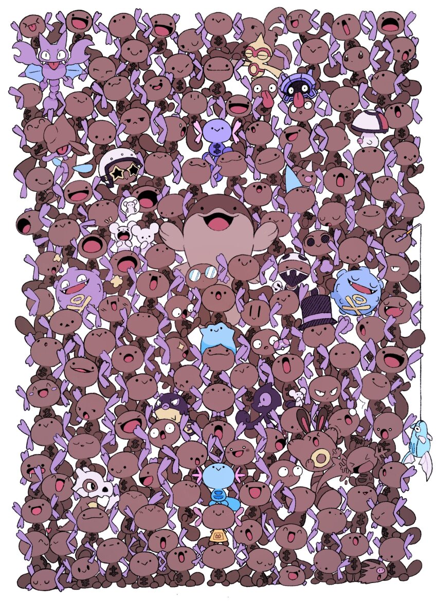 ^_^ alternate_color baltoy blush_stickers clodsire closed_eyes clothed_pokemon cosplay creatures_(company) cubone ditto drooling fishing_rod foongus game_freak gen_1_pokemon gen_2_pokemon gen_3_pokemon gen_5_pokemon gen_6_pokemon glasses gligar hat helmet highres hisuian_qwilfish koffing master_ball maushold maushold_(family_of_three) nintendo opaque_glasses paldean_wooper pauldrawsart poke_ball pokemon remoraid round_eyewear sentret shellder shiny_and_normal shiny_pokemon skrelp smile speech_bubble star-shaped_eyewear star_(symbol) swinub team_skull_grunt team_skull_grunt_(cosplay) team_skull_uniform team_star_grunt team_star_grunt_(cosplay) team_star_uniform top_hat weedle wooper yamask