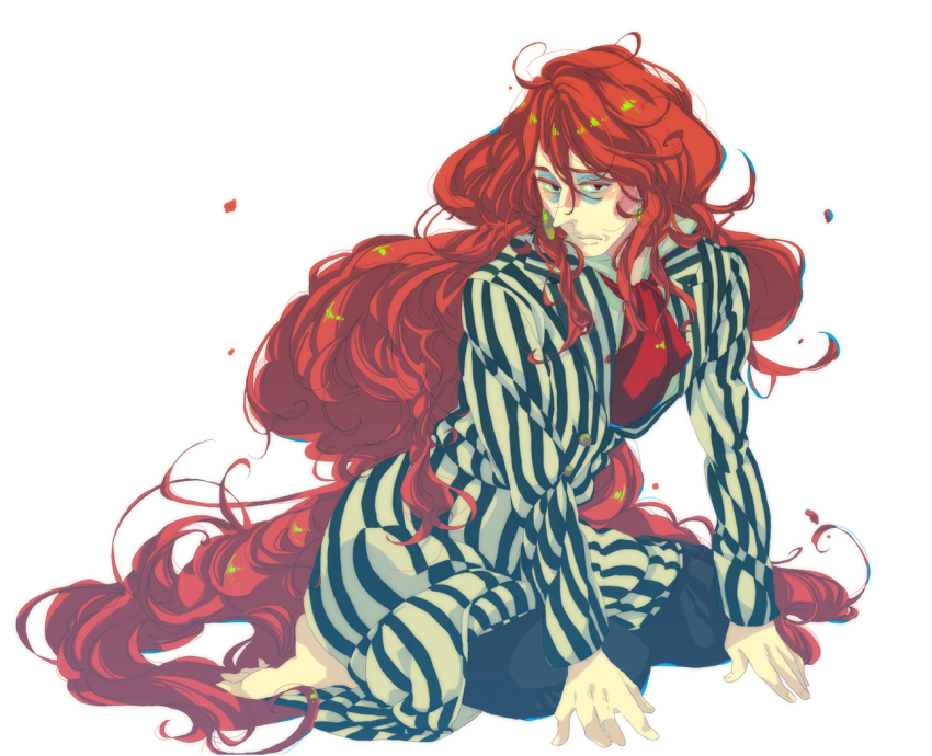 00s 1boy barefoot fujimoto gake_no_ue_no_ponyo long_hair male_focus pajamas solo striped studio_ghibli