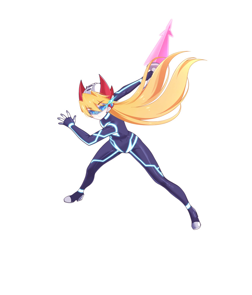 1girl absurdres aizeis alternate_costume alternate_hairstyle belt blonde_hair blue_eyes bodystocking boots breasts chest_jewel ciel_(mega_man) closed_mouth commission commissioner_upload energy_sword eyelashes fake_horns forehead_jewel full_body gauntlets gloves helmet highres holding holding_weapon horned_helmet horns knee_boots knee_pads long_hair looking_at_viewer mechanical_ears mega_man_(series) mega_man_zero_(series) mega_man_zx model_o_(mega_man) no_armor non-web_source petite shorts small_breasts solo standing sword transparent_background weapon