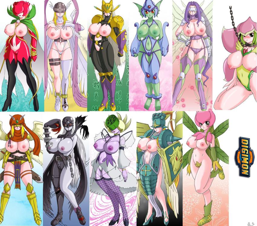 00s 6+girls angel angewomon armor bdsm belt biolotusmon blonde_hair blue_skin blush bondage boots bound breasts chain claws collar colored_skin covered_erect_nipples curvy darcmon digimon digimon_adventure digimon_frontier digimon_savers digimon_tamers facepaint fairimon fish_girl fishnet_legwear fishnets flower garter_belt green_hair grey_skin hand_on_own_hip helmet hetero high_heels highres hip_focus ladydevimon large_breasts leaf lento_(glamour_works) lilamon lilimon long_hair midriff monster_girl multiple_girls navel nipples no_bra ofanimon panties pink_skin plant_girl ranamon rosemon sakuyamon shield shoes short_hair sword thighhighs thorns topless_female underwear very_long_hair weapon whip wide_hips wings
