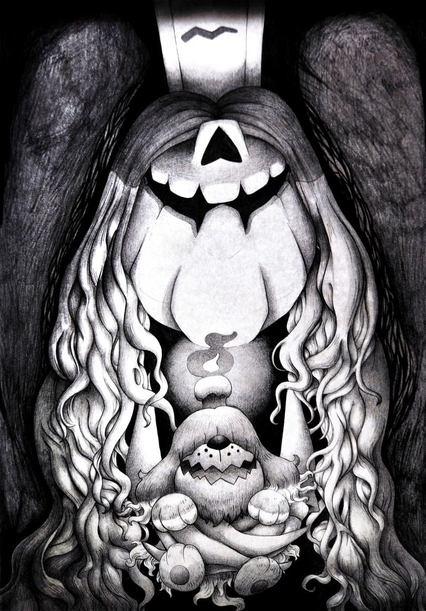 2others absurdres bake_monochrome candle claws dog evolutionary_line greavard greyscale highres holding holding_pokemon houndstone lying mechanical_pencil monochrome multiple_others nintendo on_stomach pencil pokemon pokemon_(creature) shaded_face simple_background tombstone traditional_media